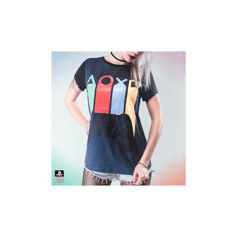 Remera Playstation Joystick Mujer Gris Oscuro S